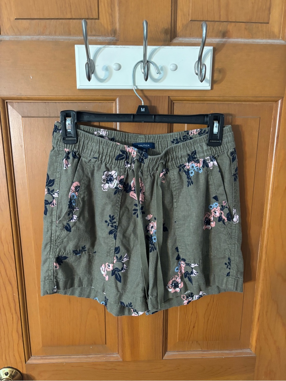 Nautica Olive Green Floral Drawstring High-Waist Women’s Shorts